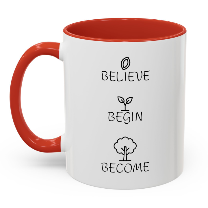 Believe Begin Become Mug – Minimalist Growth Motivation