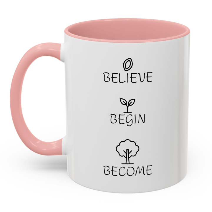 Believe Begin Become Mug – Minimalist Growth Motivation