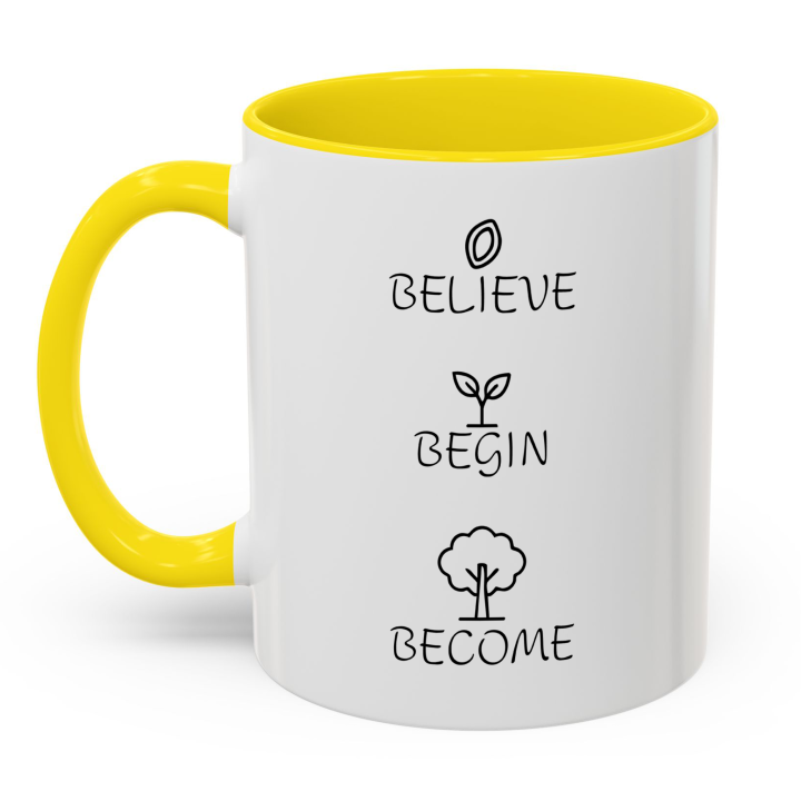 Believe Begin Become Mug – Minimalist Growth Motivation