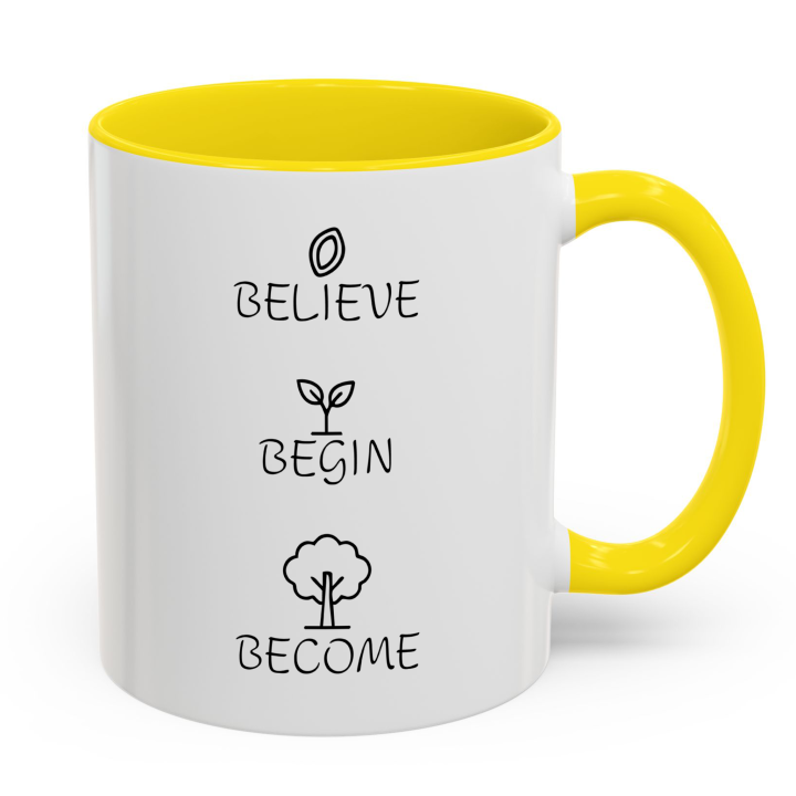 Believe Begin Become Mug – Minimalist Growth Motivation