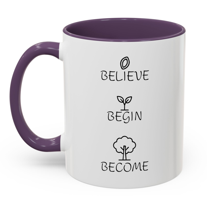 Believe Begin Become Mug – Minimalist Growth Motivation