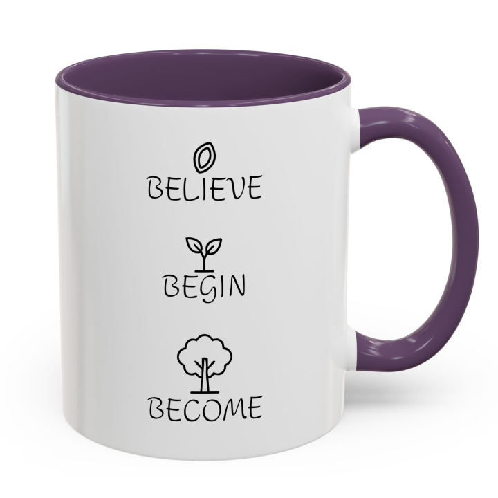 Believe Begin Become Mug – Minimalist Growth Motivation