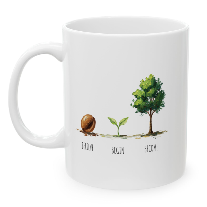 Believe Begin Become Mug – Watercolor Growth Motif