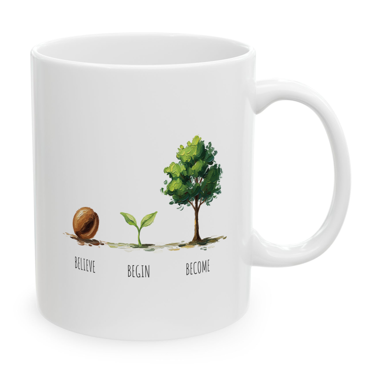 Believe Begin Become Mug – Watercolor Growth Motif