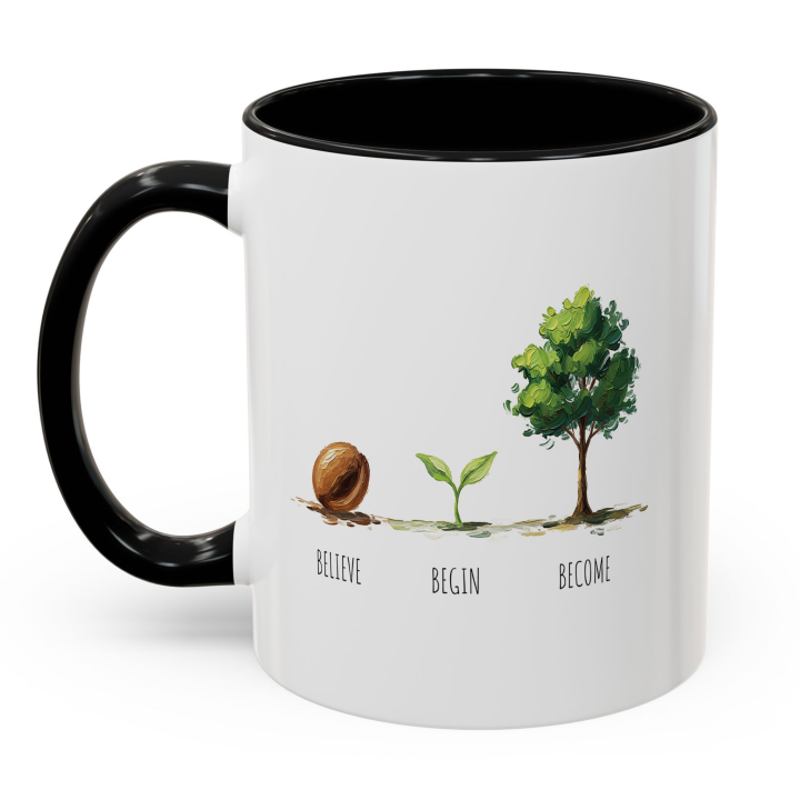 Believe Begin Become Mug – Watercolor Growth Motif