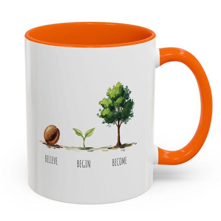 Believe Begin Become Mug – Watercolor Growth Motif