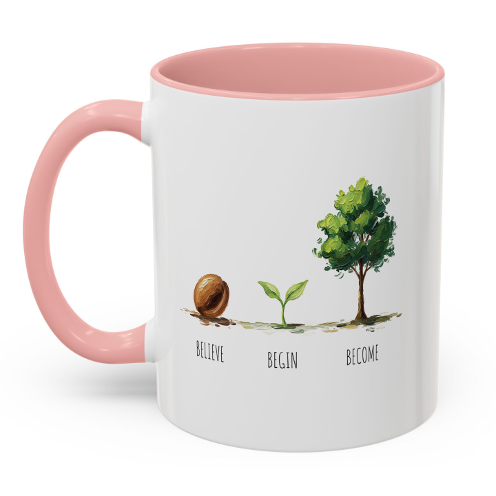 Believe Begin Become Mug – Watercolor Growth Motif