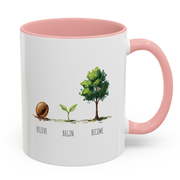 Believe Begin Become Mug – Watercolor Growth Motif