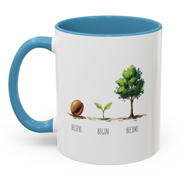 Believe Begin Become Mug – Watercolor Growth Motif