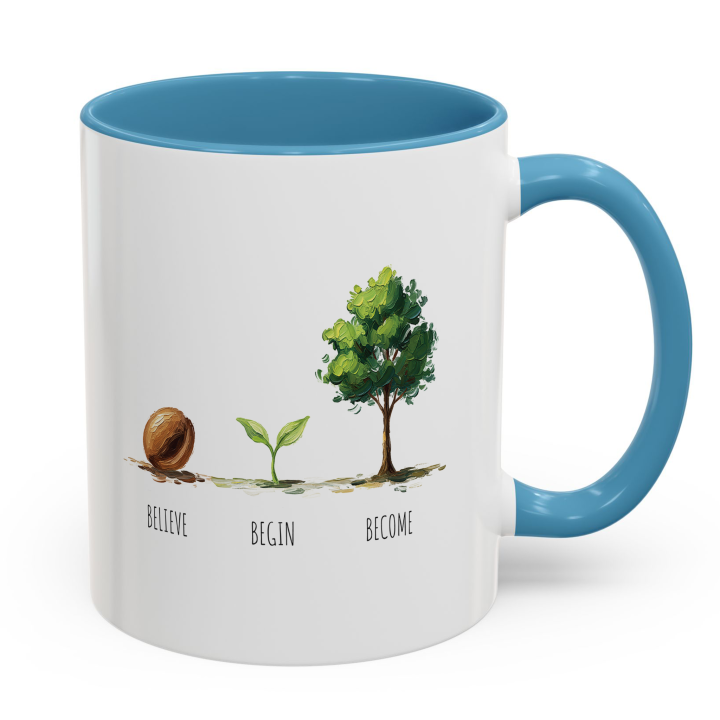 Believe Begin Become Mug – Watercolor Growth Motif