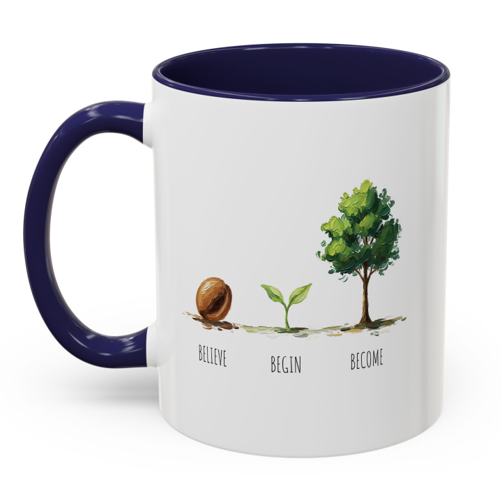 Believe Begin Become Mug – Watercolor Growth Motif
