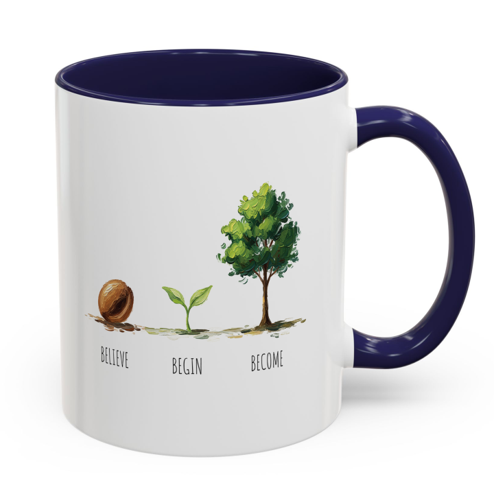 Believe Begin Become Mug – Watercolor Growth Motif