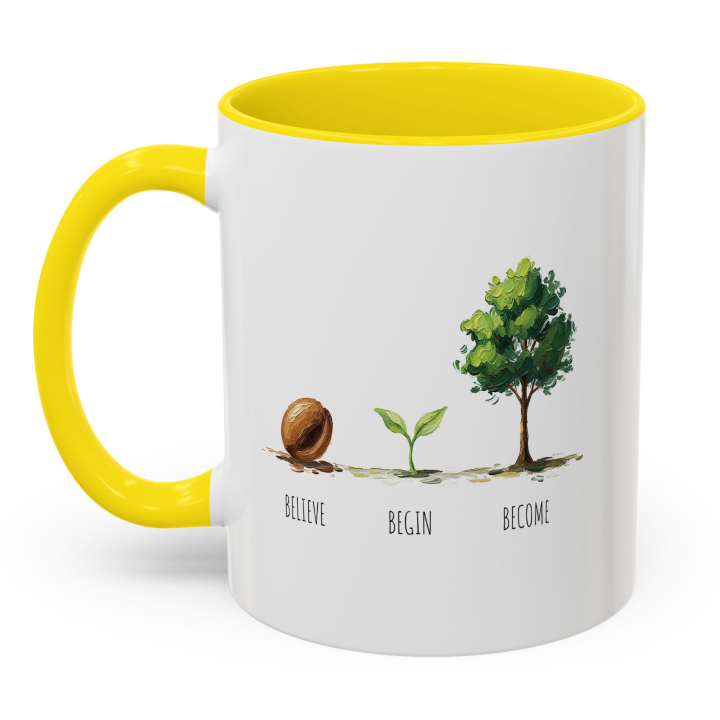 Believe Begin Become Mug – Watercolor Growth Motif
