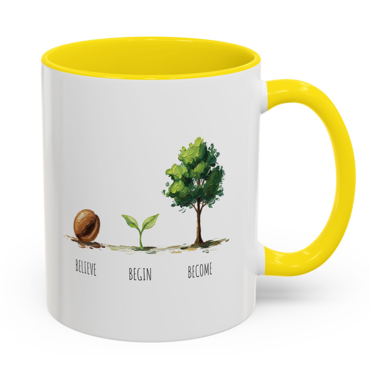 Believe Begin Become Mug – Watercolor Growth Motif