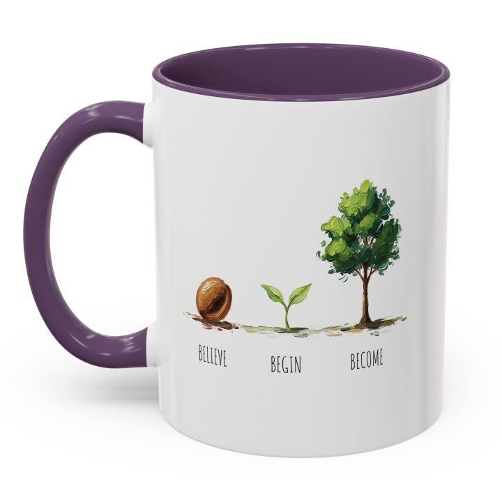 Believe Begin Become Mug – Watercolor Growth Motif