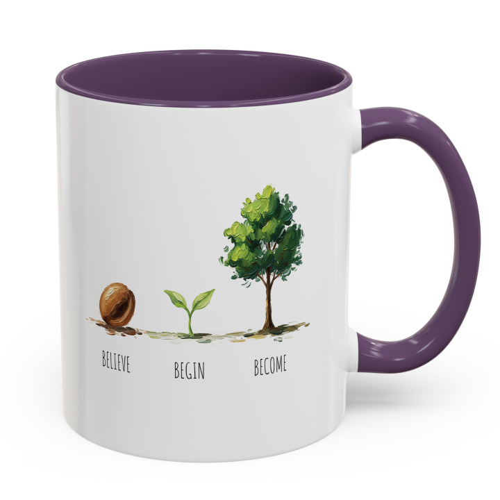 Believe Begin Become Mug – Watercolor Growth Motif