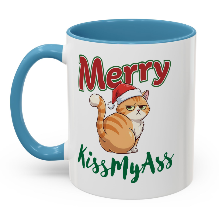 Merry KissMyAss Cat Mug – Funny Christmas Gag Gift – 11oz/15oz