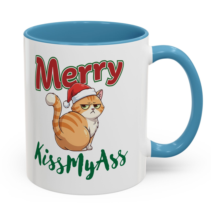Merry KissMyAss Cat Mug – Funny Christmas Gag Gift – 11oz/15oz