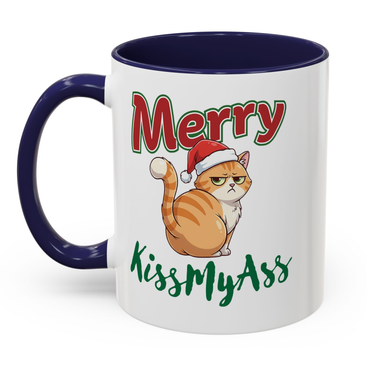 Merry KissMyAss Cat Mug – Funny Christmas Gag Gift – 11oz/15oz