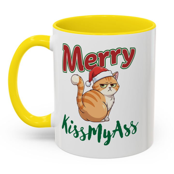 Merry KissMyAss Cat Mug – Funny Christmas Gag Gift – 11oz/15oz