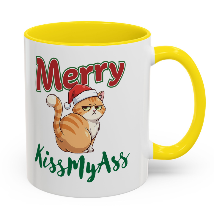 Merry KissMyAss Cat Mug – Funny Christmas Gag Gift – 11oz/15oz