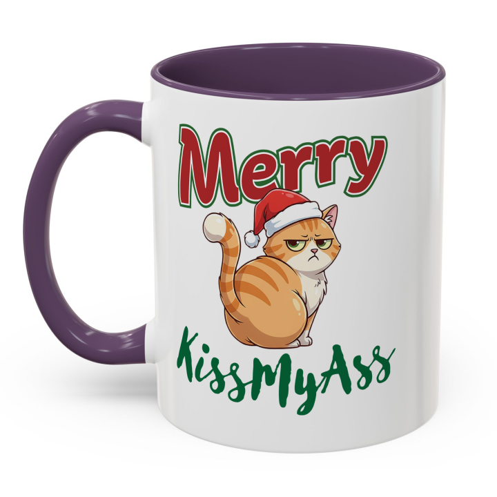 Merry KissMyAss Cat Mug – Funny Christmas Gag Gift – 11oz/15oz
