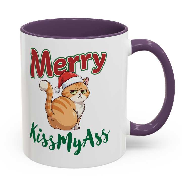 Merry KissMyAss Cat Mug – Funny Christmas Gag Gift – 11oz/15oz