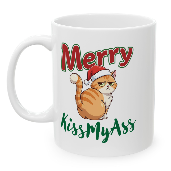 Merry KissMyAss Cat Mug – Funny Christmas Gag Gift – 11oz/15oz