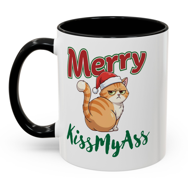 Merry KissMyAss Cat Mug – Funny Christmas Gag Gift – 11oz/15oz