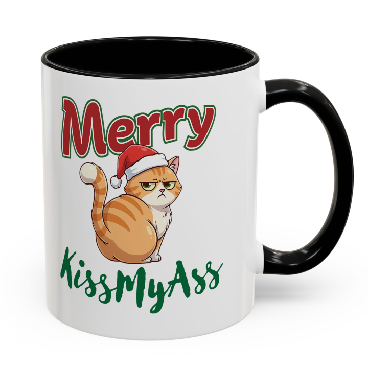 Merry KissMyAss Cat Mug – Funny Christmas Gag Gift – 11oz/15oz