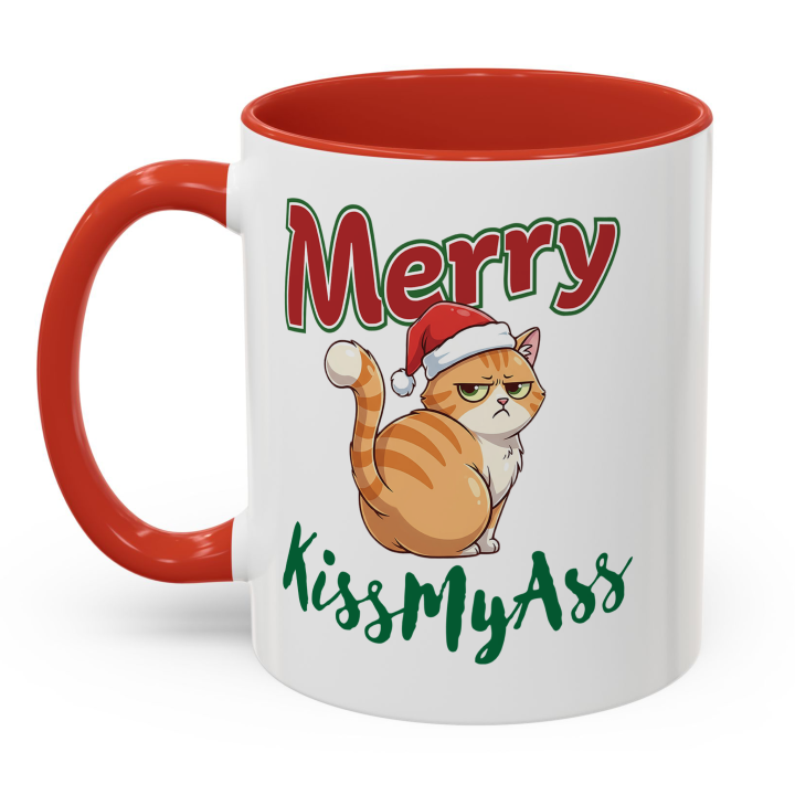 Merry KissMyAss Cat Mug – Funny Christmas Gag Gift – 11oz/15oz