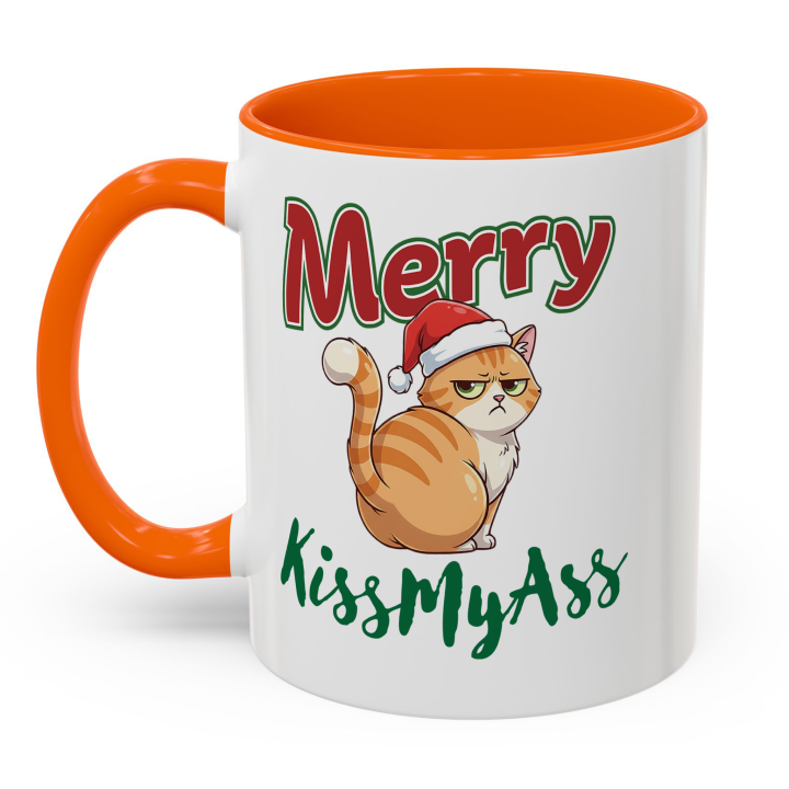 Merry KissMyAss Cat Mug – Funny Christmas Gag Gift – 11oz/15oz