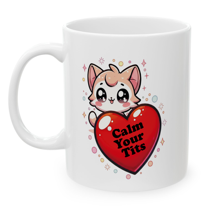 Funny Cat “Calm Your Tits” Mug – Kawaii Cheeky Gift 11oz/15oz