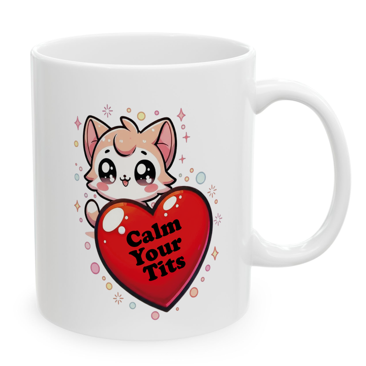 Funny Cat “Calm Your Tits” Mug – Kawaii Cheeky Gift 11oz/15oz