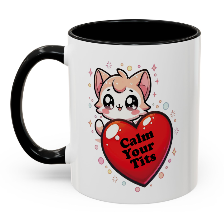 Funny Cat “Calm Your Tits” Mug – Kawaii Cheeky Gift 11oz/15oz