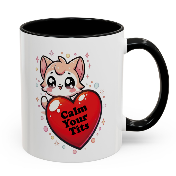 Funny Cat “Calm Your Tits” Mug – Kawaii Cheeky Gift 11oz/15oz