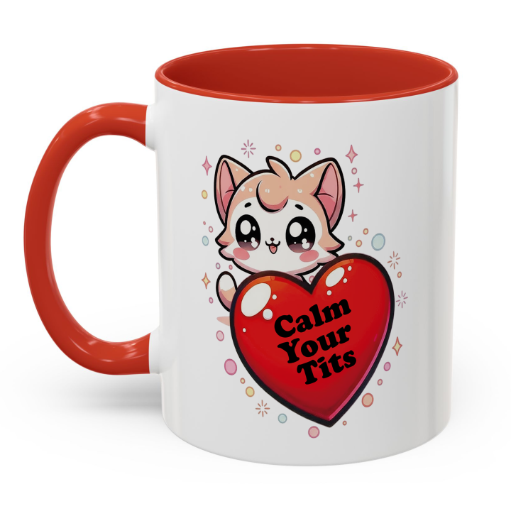 Funny Cat “Calm Your Tits” Mug – Kawaii Cheeky Gift 11oz/15oz