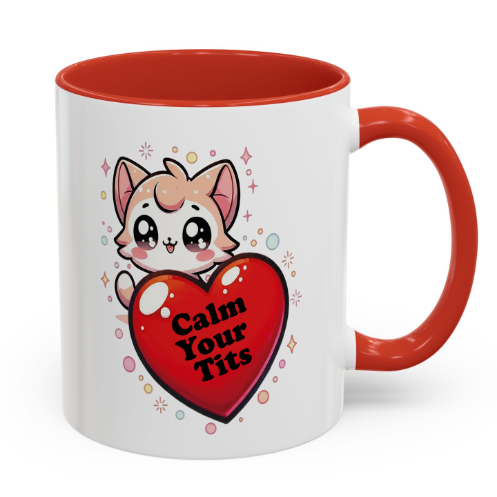 Funny Cat “Calm Your Tits” Mug – Kawaii Cheeky Gift 11oz/15oz