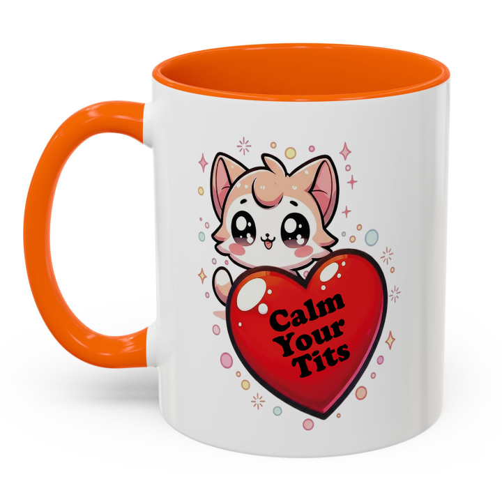 Funny Cat “Calm Your Tits” Mug – Kawaii Cheeky Gift 11oz/15oz