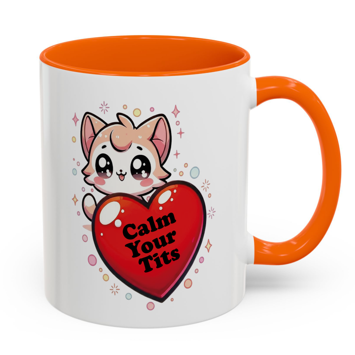 Funny Cat “Calm Your Tits” Mug – Kawaii Cheeky Gift 11oz/15oz