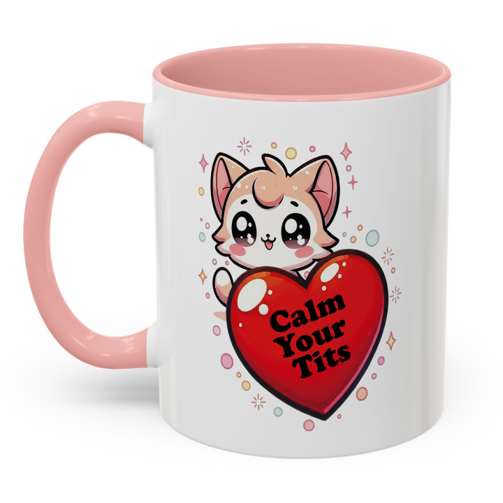 Funny Cat “Calm Your Tits” Mug – Kawaii Cheeky Gift 11oz/15oz