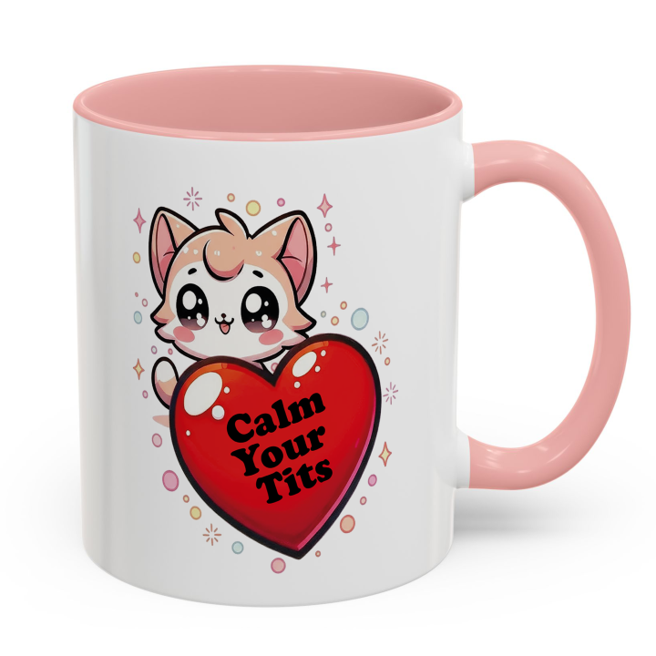 Funny Cat “Calm Your Tits” Mug – Kawaii Cheeky Gift 11oz/15oz