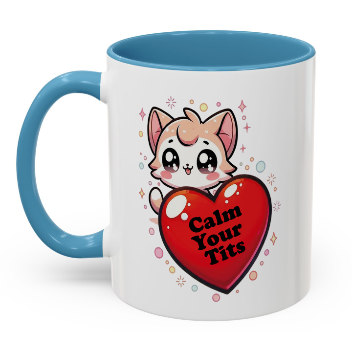 Funny Cat “Calm Your Tits” Mug – Kawaii Cheeky Gift 11oz/15oz