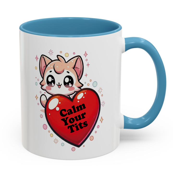 Funny Cat “Calm Your Tits” Mug – Kawaii Cheeky Gift 11oz/15oz