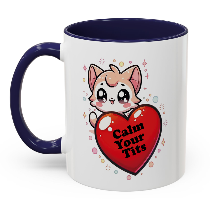 Funny Cat “Calm Your Tits” Mug – Kawaii Cheeky Gift 11oz/15oz