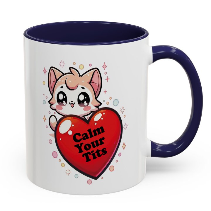 Funny Cat “Calm Your Tits” Mug – Kawaii Cheeky Gift 11oz/15oz