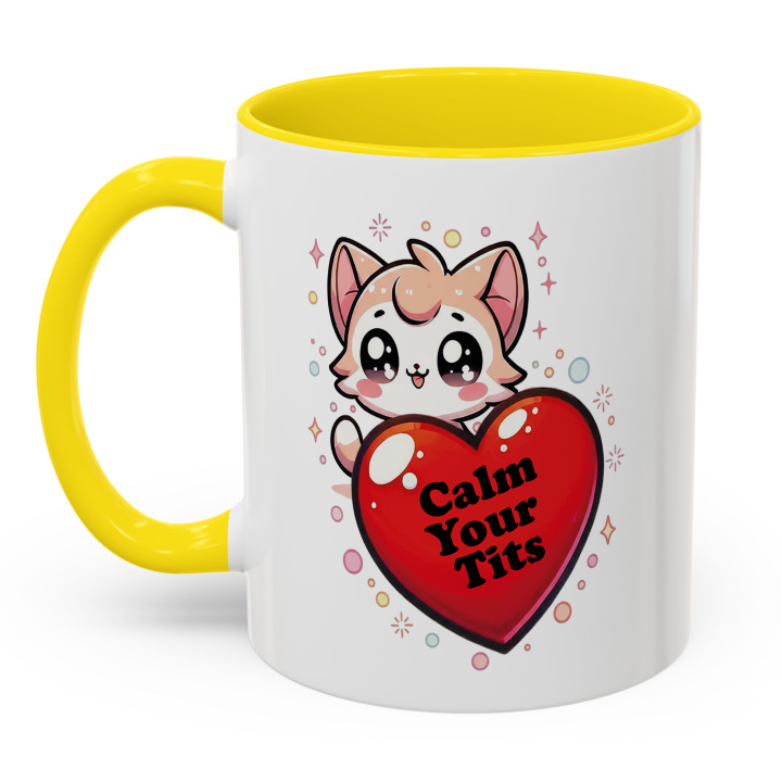 Funny Cat “Calm Your Tits” Mug – Kawaii Cheeky Gift 11oz/15oz
