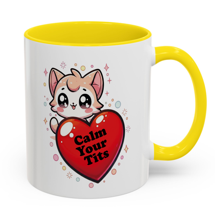 Funny Cat “Calm Your Tits” Mug – Kawaii Cheeky Gift 11oz/15oz
