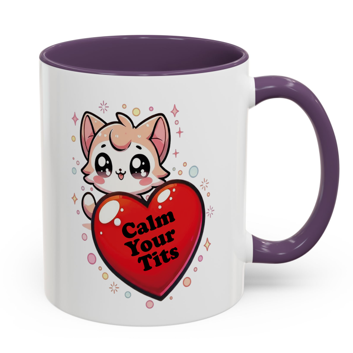 Funny Cat “Calm Your Tits” Mug – Kawaii Cheeky Gift 11oz/15oz